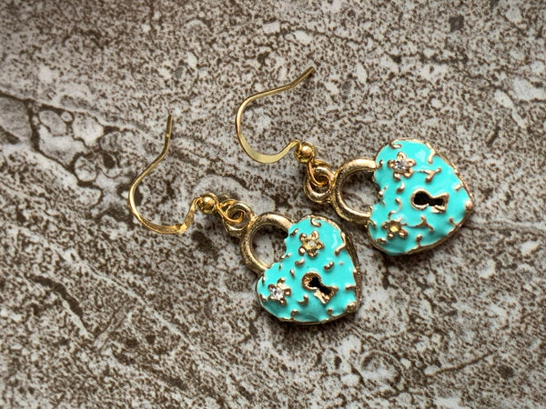 Boucles oreilles cadenas coeur turquoise Comme un ange