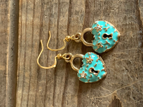 Boucles oreilles cadenas coeur turquoise Comme un ange