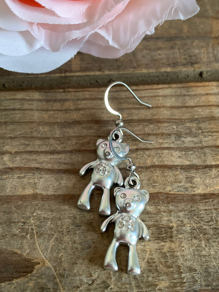 Boucles d’oreilles breloque ourson argent peluche Comme un ange