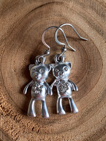 Boucles d’oreilles breloque ourson argent peluche Comme un ange