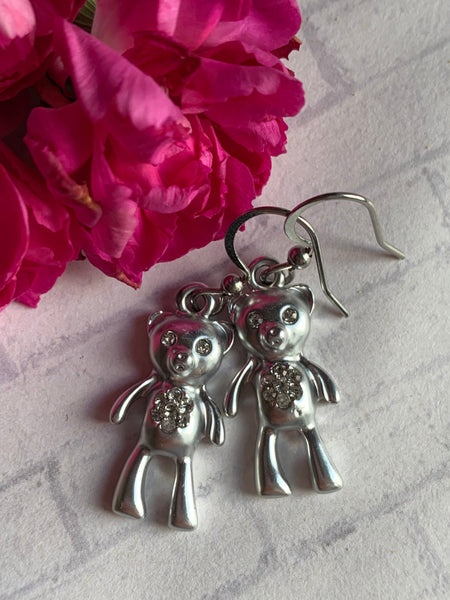 Boucles d’oreilles breloque ourson argent peluche Comme un ange