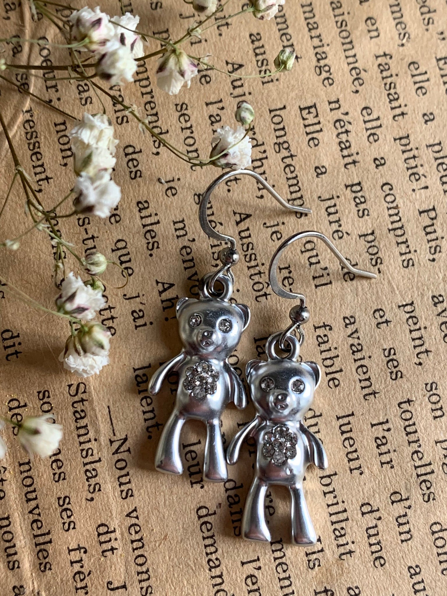 Boucles d’oreilles breloque ourson argent peluche Comme un ange