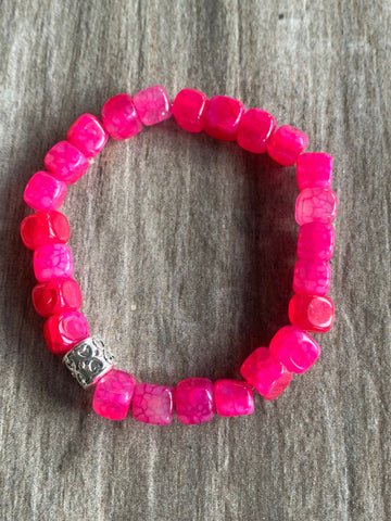 Bracelet élastique pierre rose cubique Comme un ange