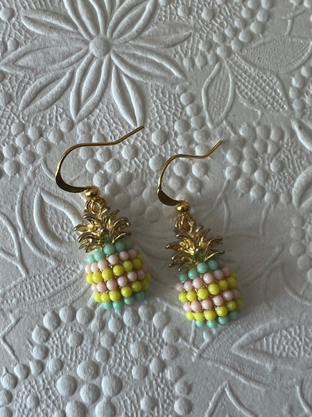 Boucles oreilles perles pastel ananas jaune rose bleu Comme un ange