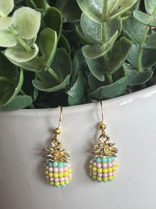 Boucles oreilles perles pastel ananas jaune rose bleu Comme un ange