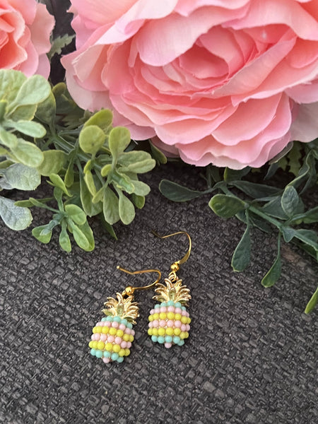 Boucles oreilles perles pastel ananas jaune rose bleu Comme un ange