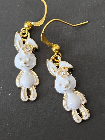 Boucles oreilles joyeuses Pâques petit lapin blanc Comme un ange