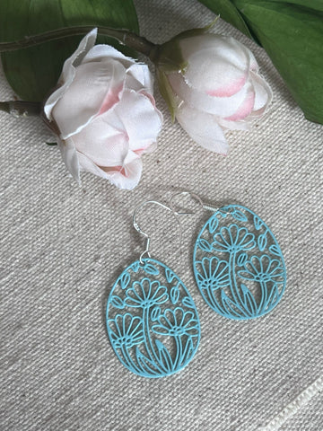 Boucles oreilles œuf de Pâques fleuris   Turquoise Comme un ange