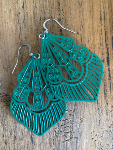 Boucles d’oreilles breloque goutte dentelle à motifs turquoise sur crochet alliage de métaux argent Comme un ange