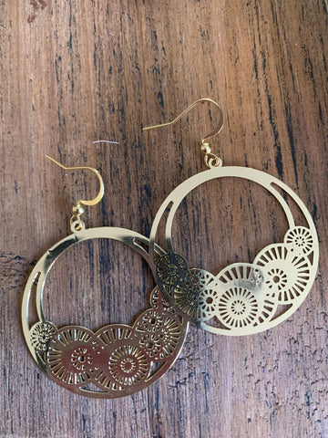 Boucles d’oreilles breloque cercle or à motifs Comme un ange