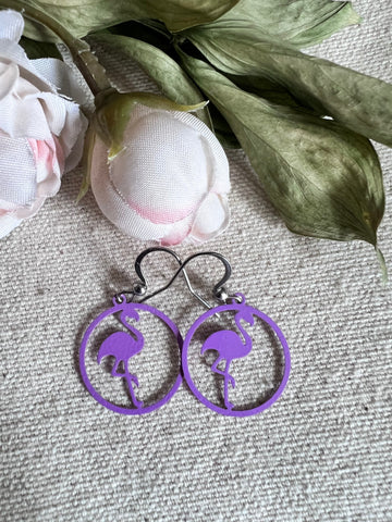 Boucles d’oreilles breloque flamant rose mauve sur crochet alliage de métaux argent Comme un ange