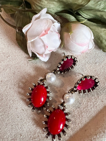 Boucles d’oreilles rouge et perle Comme un ange