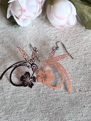 Boucles d’oreilles breloque alliage de métaux rose gold colibri Comme un ange