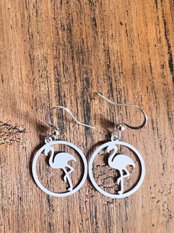 Boucles d’oreilles breloque flamant rose blanc sur crochet alliage de métaux argent Comme un ange