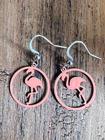 Boucles d’oreilles breloque flamant rose sur crochet alliage de métaux argent Comme un ange