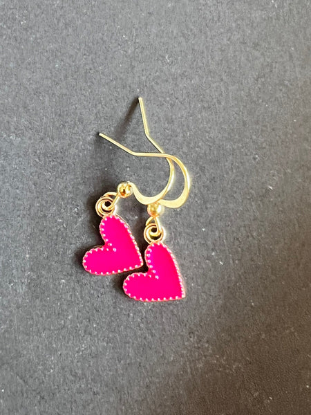 Boucles d’oreilles coeur rose fushia Comme un ange