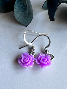 Bijoux boucles d’oreilles de styles roses de couleur mauve Comme un ange