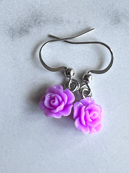 Bijoux boucles d’oreilles de styles roses de couleur mauve Comme un ange