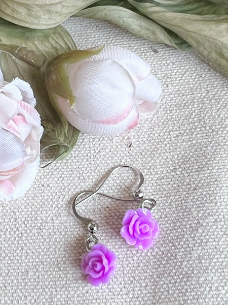 Bijoux boucles d’oreilles de styles roses de couleur mauve Comme un ange