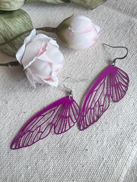 Bijoux boucles oreilles rose fushia ailes de papillons ailes de fées bijoux magiques Comme un ange