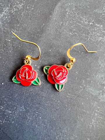 Bijoux boucles oreilles fleurs rouges Comme un ange