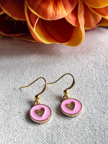 Boucles d’oreilles breloque coeur sur crochet alliage de métaux rose Comme un ange