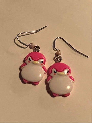 Boucles oreilles pingouin rose Comme un ange