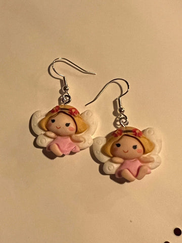 Boucles oreilles petit ange rose de noël Comme un ange