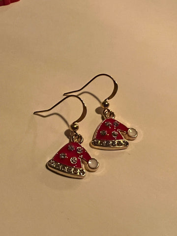 Boucles oreilles tuque de Noël va avec rhinestone  rouge            bijoux de Noël Comme un ange